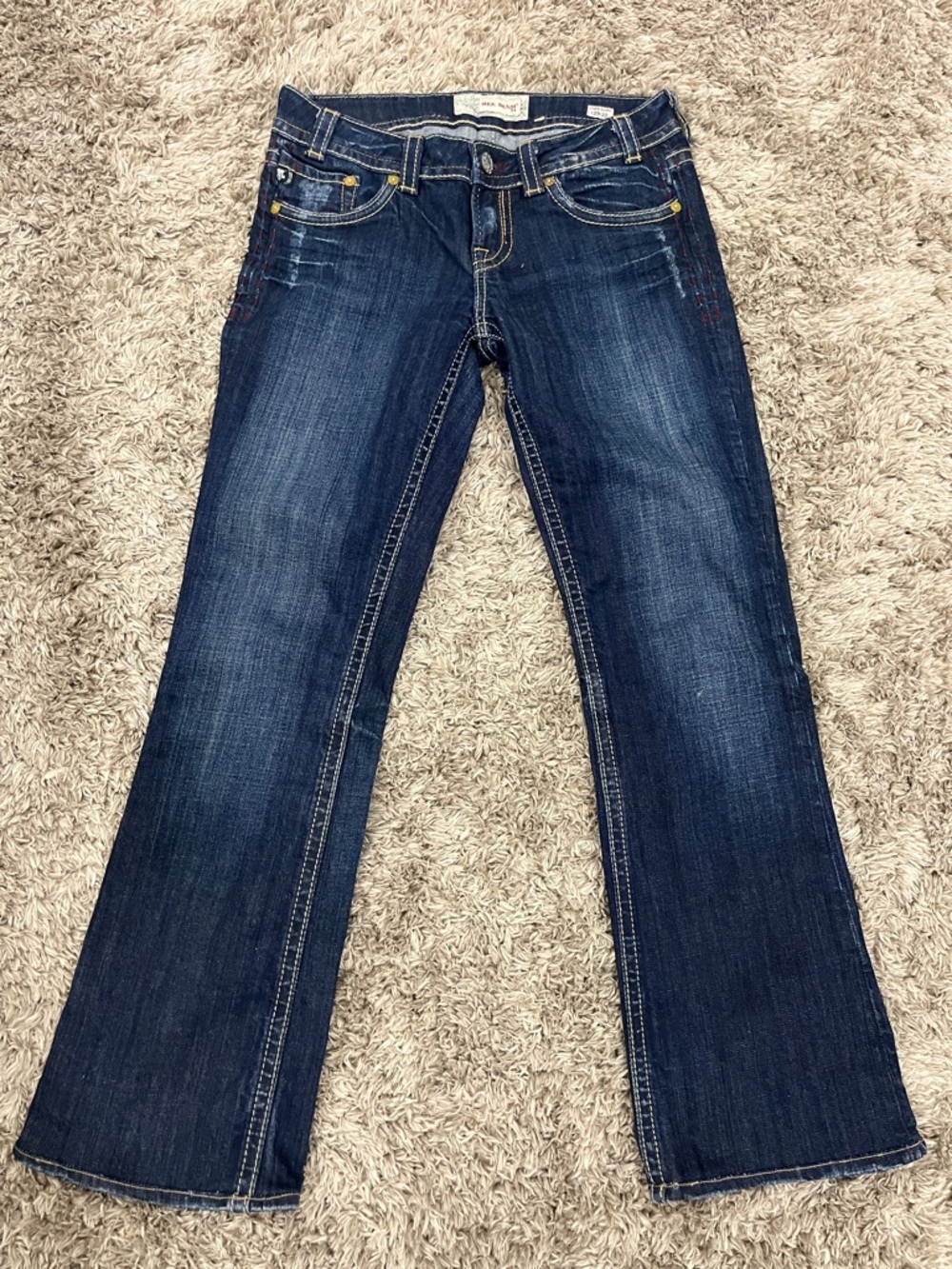 MEK DENIM  Dark Blue Flare Jeans with Subtle Fading.  29/32